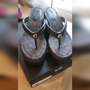 Coach leather Frankie wedge flip flops in box